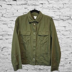 J.Crew Linen Blend Safari Jacket Cargo Pocket Shacket Women Medium Green